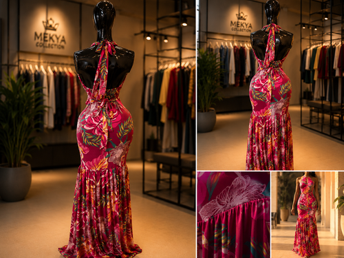 Robe Éden Fleuri — Col Halter, Dos Nu & Volants
